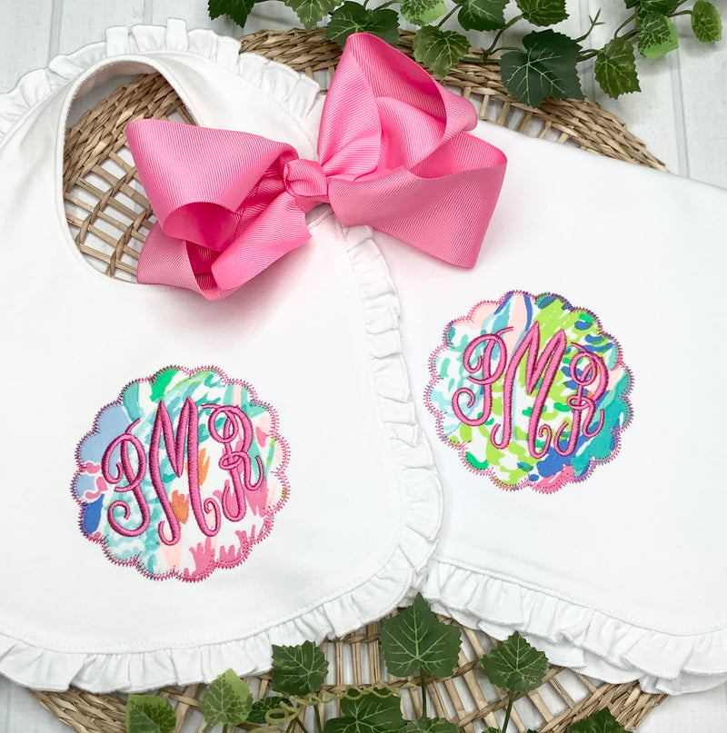 Preppy Girl Bib and Burp Set