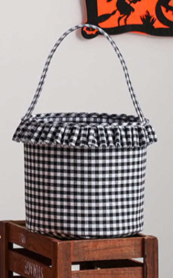 Black Gingham Ruffled Halloween Bucket