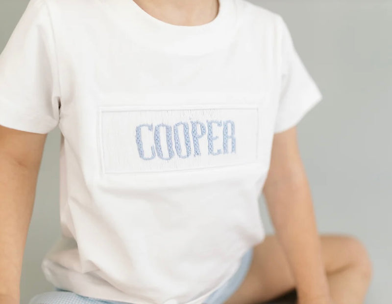 Custom Hand Smocked Name: Boy Diaper Set/Romper/Shorts Set