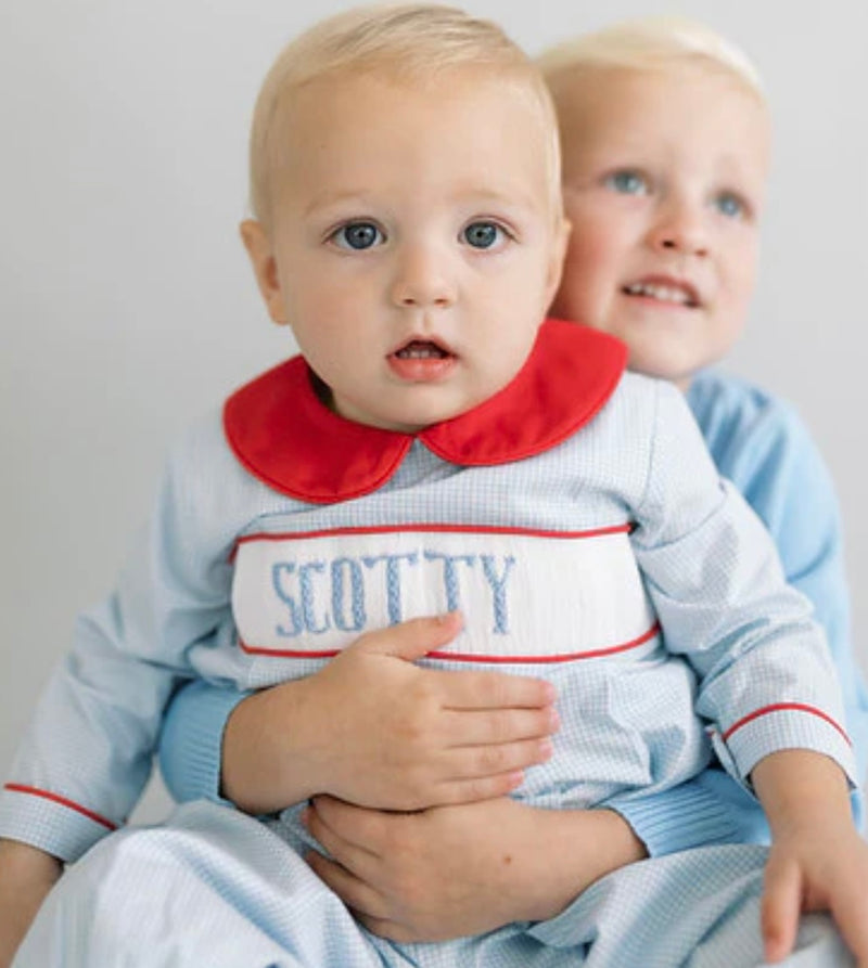 Custom Hand Smocked Name: Boy Diaper Set/Romper/Shorts Set