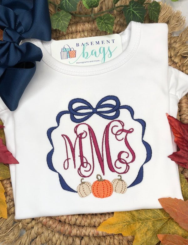 Pumpkins in Ribbon Monogram Frame