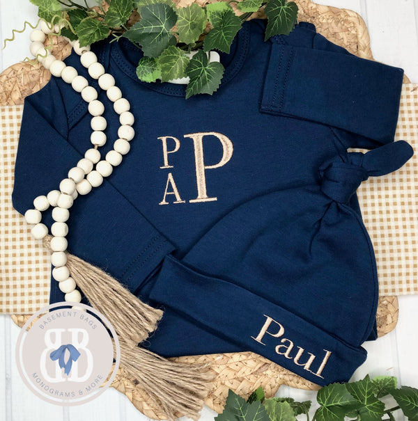 Navy Infant Gown/Cap