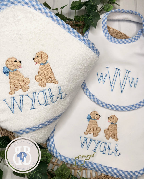 Gingham Trimmed Personalized Baby Gift Set