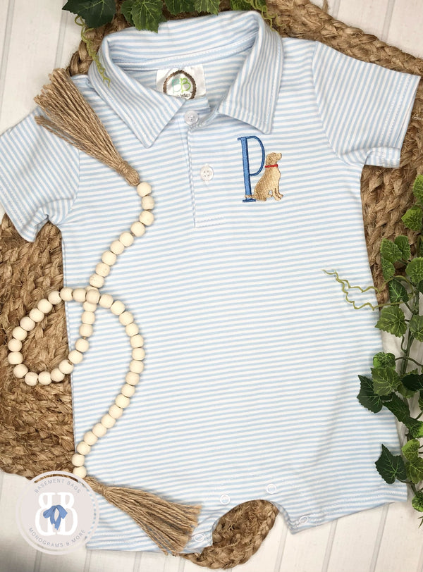 Micro-stripe Polo Romper