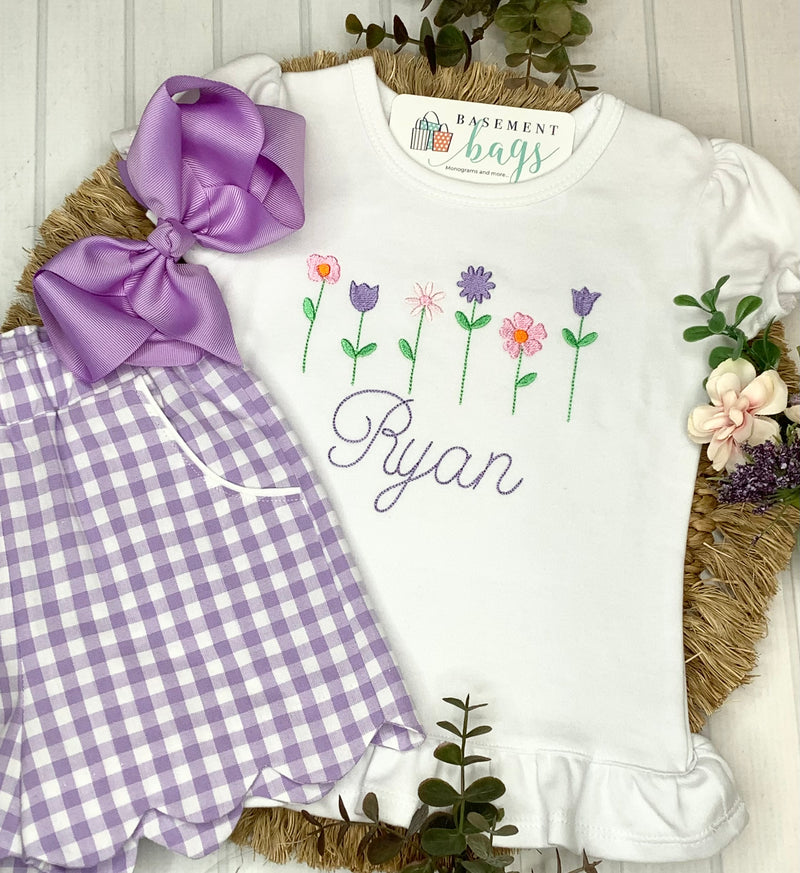 Spring Flowers Gingham Shorts Set