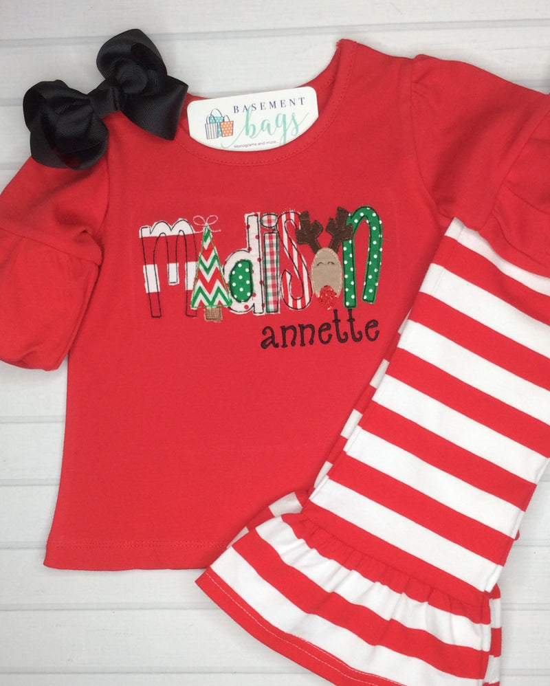 Christmas Applique Ruffle Pants Set