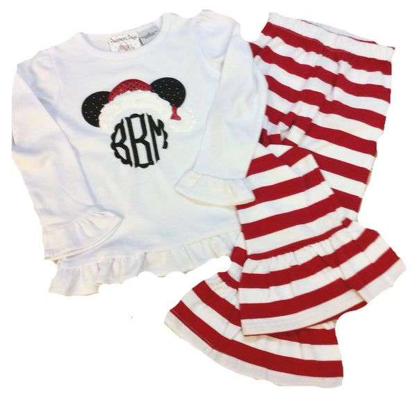 Girl Mouse  Santa Ruffle Pants Set