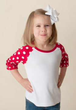 Polka Dot Triple Ruffle Raglan Tee