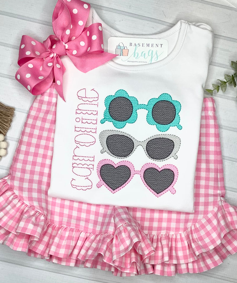 Retro Sunglasses Ruffled Shorts & Shirt Set