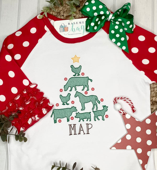 Stacked Farm Animals Christmas Tree Shirt