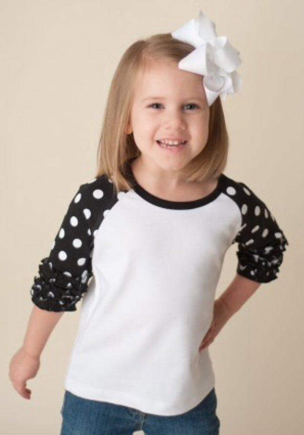 Polka Dot Triple Ruffle Raglan Tee