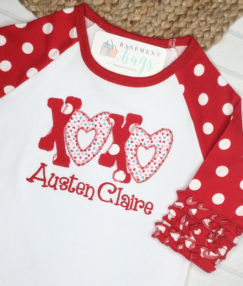 Polka Dot Triple Ruffle Raglan Tee