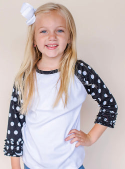 Black Polka Dot Triple Ruffle Raglan Tee