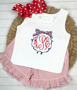 Patriotic Monogram Ruffled Shorts & Shirt Set