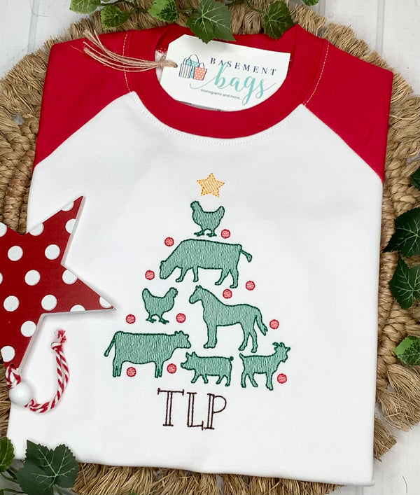 Stacked Farm Animals Christmas Tree Shirt