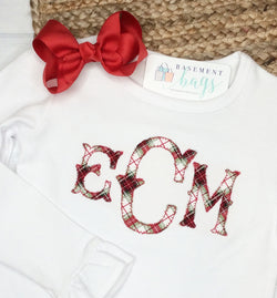 Christmas plaid monogram childrens shirt