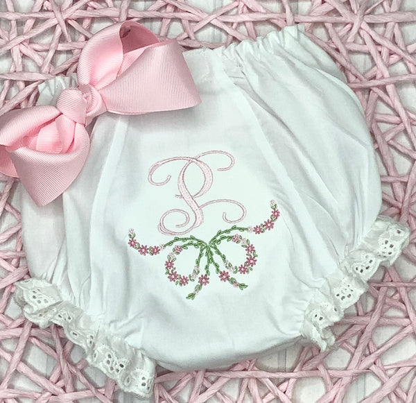 Floral Bow Monogrammed  Diaper Cover