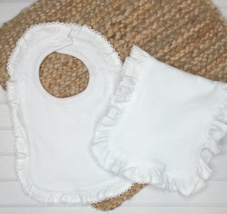 Picot Edge Ruffled Bib and Burp