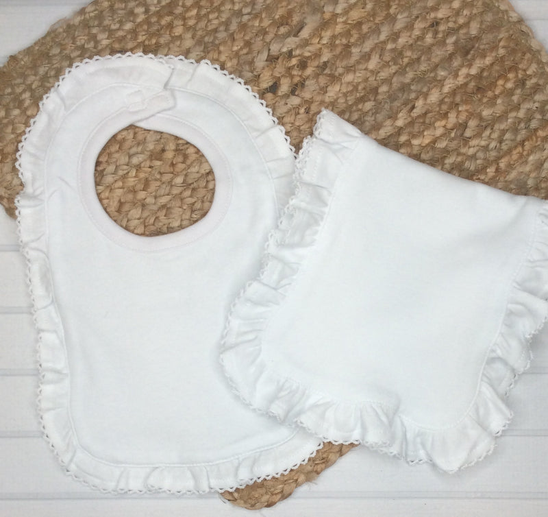 Picot Edge Ruffled Bib and Burp
