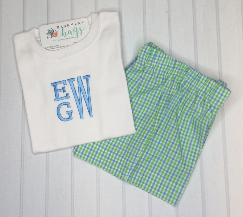 Stacked Monogram Boys Shorts Set Set