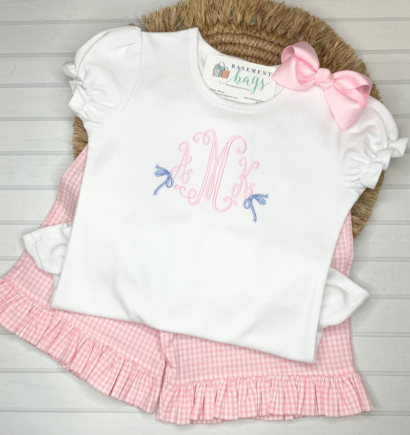 Bow Monogram Ruffled Shorts & Shirt Set