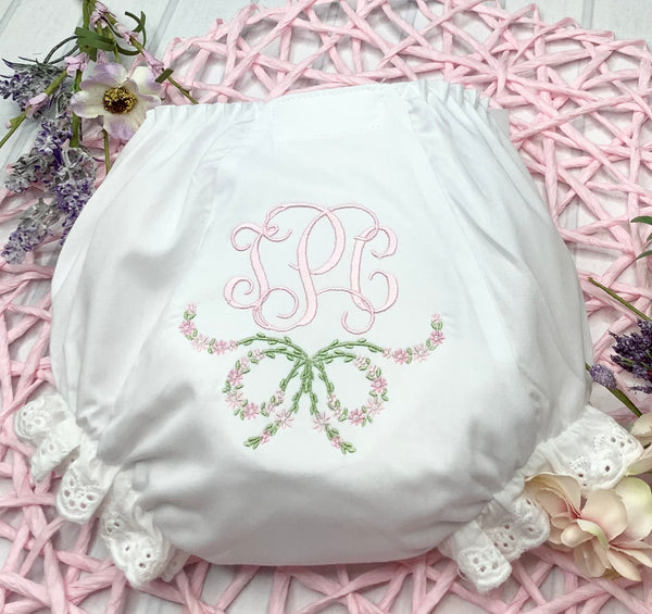 Floral Bow Monogrammed  Diaper Cover