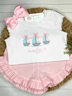 Bow Sailboat Trio Ruffled Shorts & Shirt Set