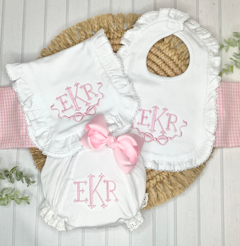 Picot Edge Ruffled Bib and Burp